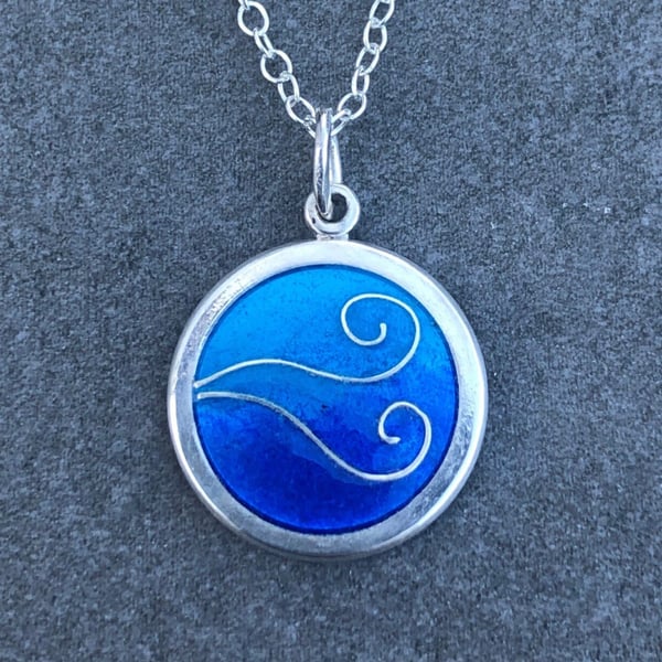 Enamel Pendant, waves pendant, ocean pendant, sea pendant, gift for her, waves, 
