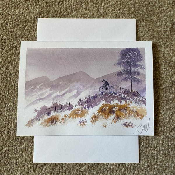 Up the Hills Hand painted card by Stephen Allen 