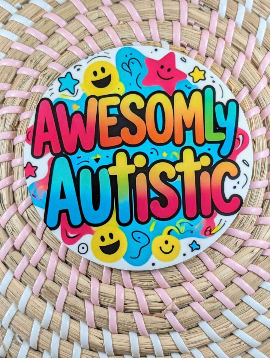 Awesomely Autistic Coaster – Colourful Autism Pride Gift – Neurodiversity