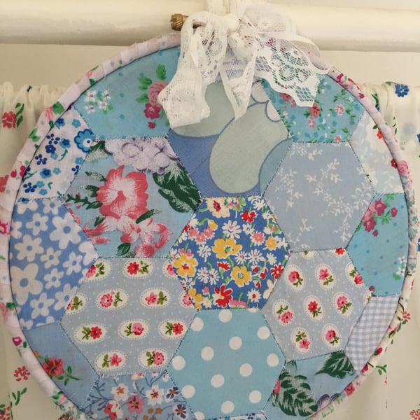 Large hexagon patchwork hanging hoop 