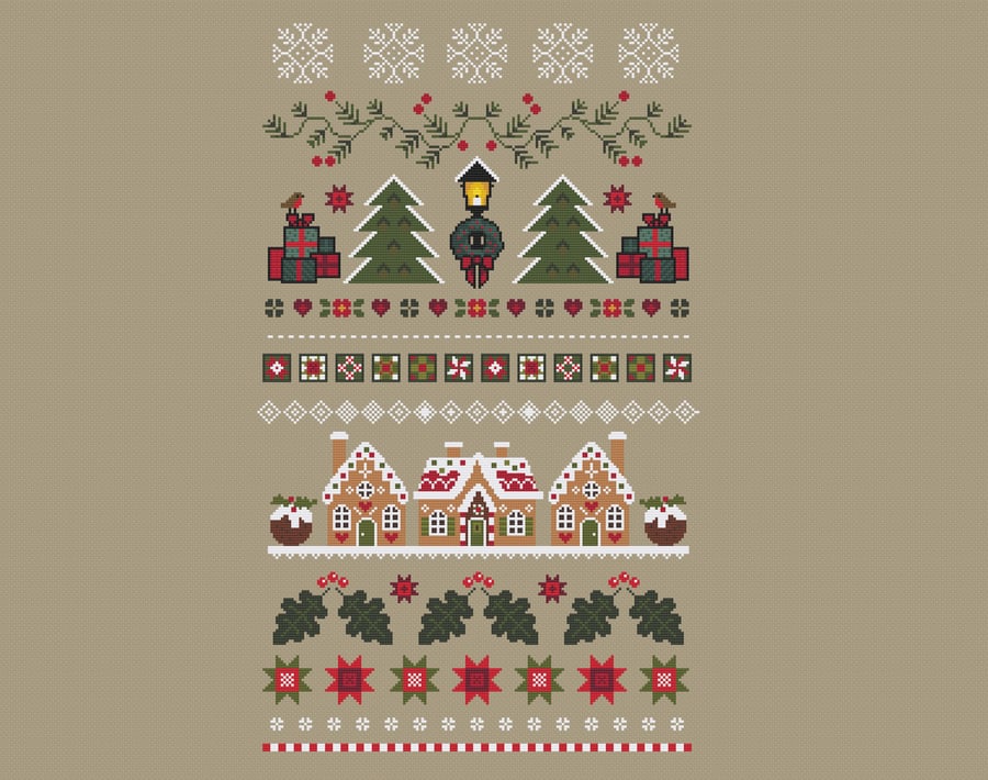 284 Cross Stitch Pattern Christmas Festive Treats Banded Sampler Scandinavian