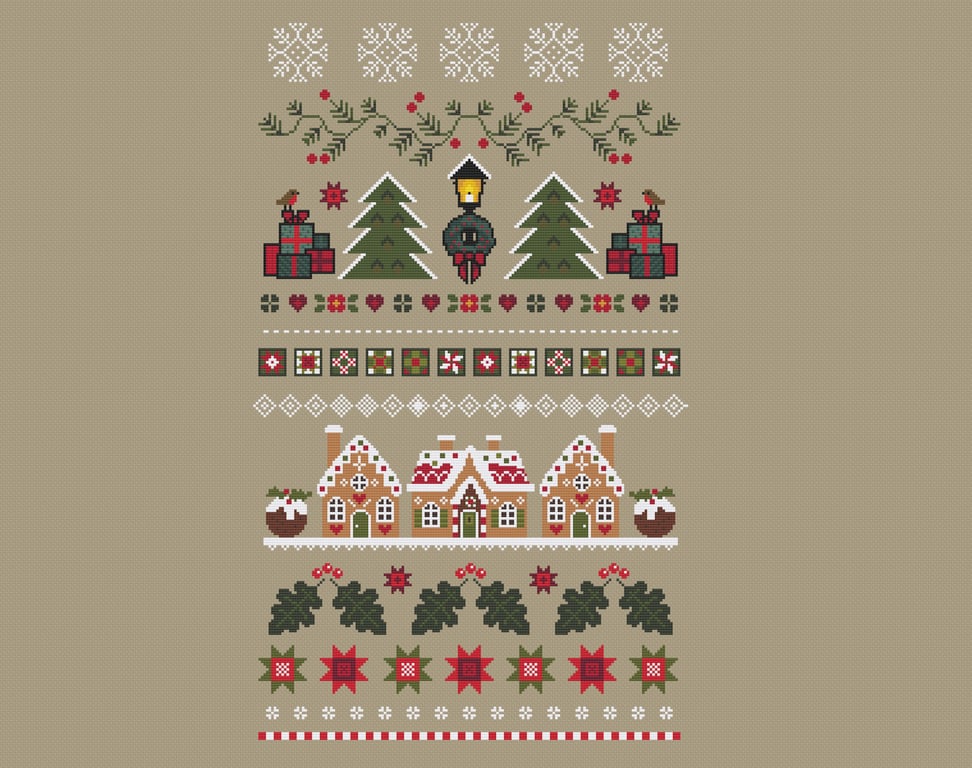 284 Cross Stitch Pattern Christmas Festive Treats Banded Sampler Scandinavian