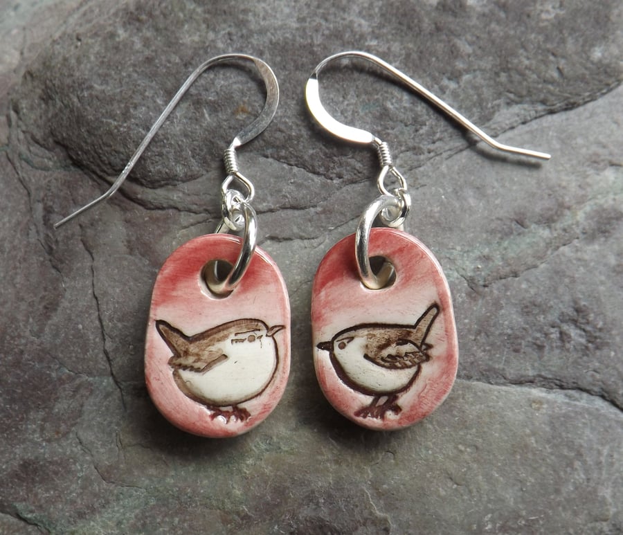 Wren ceramic and sterling silver drop earrings in rose pink