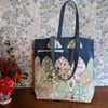 Tote Bag, Shoulder bag, upcycled jeans with floral embellishment