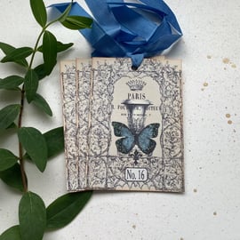 GIFT TAGS  ( set of 3 ) .Vintage -style  ' Parisian Blue '..ready to ship