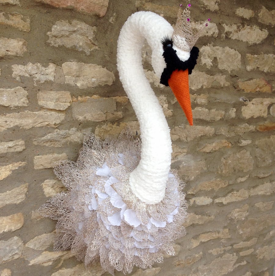 Faux taxidermy elegant Swan Princess animal head wall mount