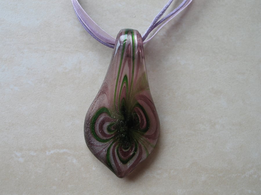 Purple and Green Swirl Glass Pendant (Cord not incl.)