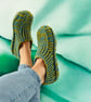 Lime & Blue Crochet Slipper Socks – Handmade Cosy Socks - Image 8