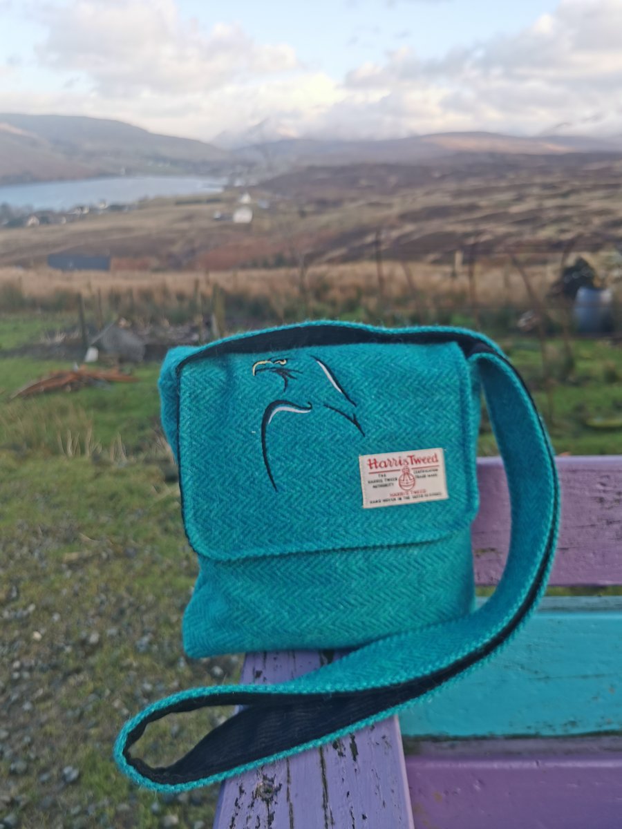 Harris Tweed crossbody bag with embroidered eagle 