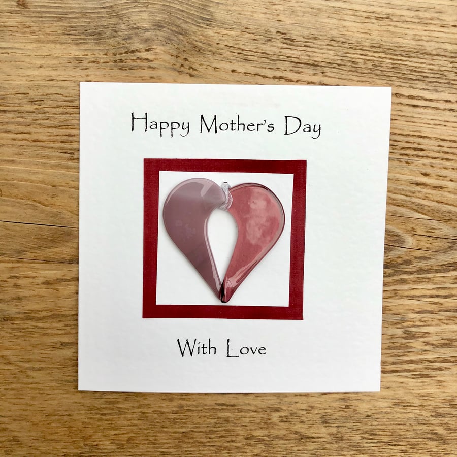 Mother's Day Card with Detachable Fused Glass Heart