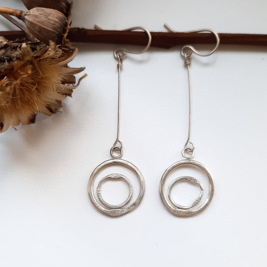 Fine Silver Dangly Circle Earrings