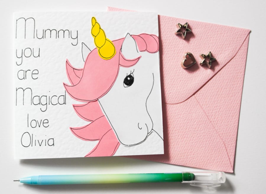 Personalised Mummy you are Magical unicorn Mother's day card, Birthday card