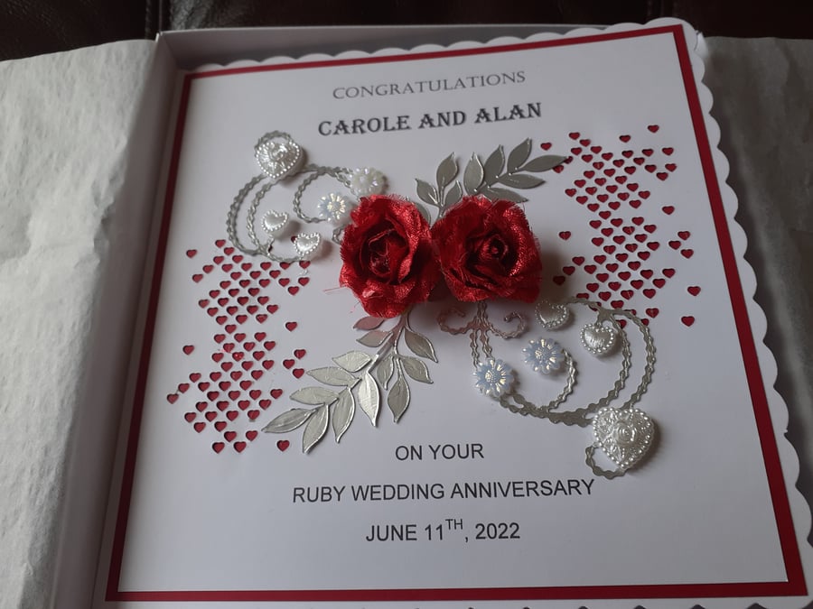 Handmade Personalized Ruby (40th) Wedding Anniversary Card