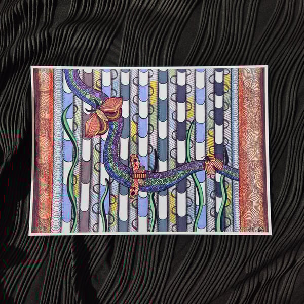 Whimsical Zentangle Art - A4 Unframed Art Print - Woodlands In Play