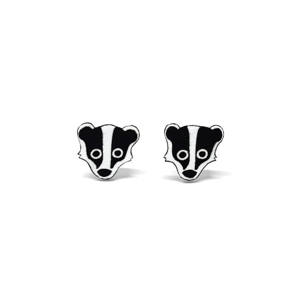 Badger Stud Earrings - Handpainted - Woodland Earrings