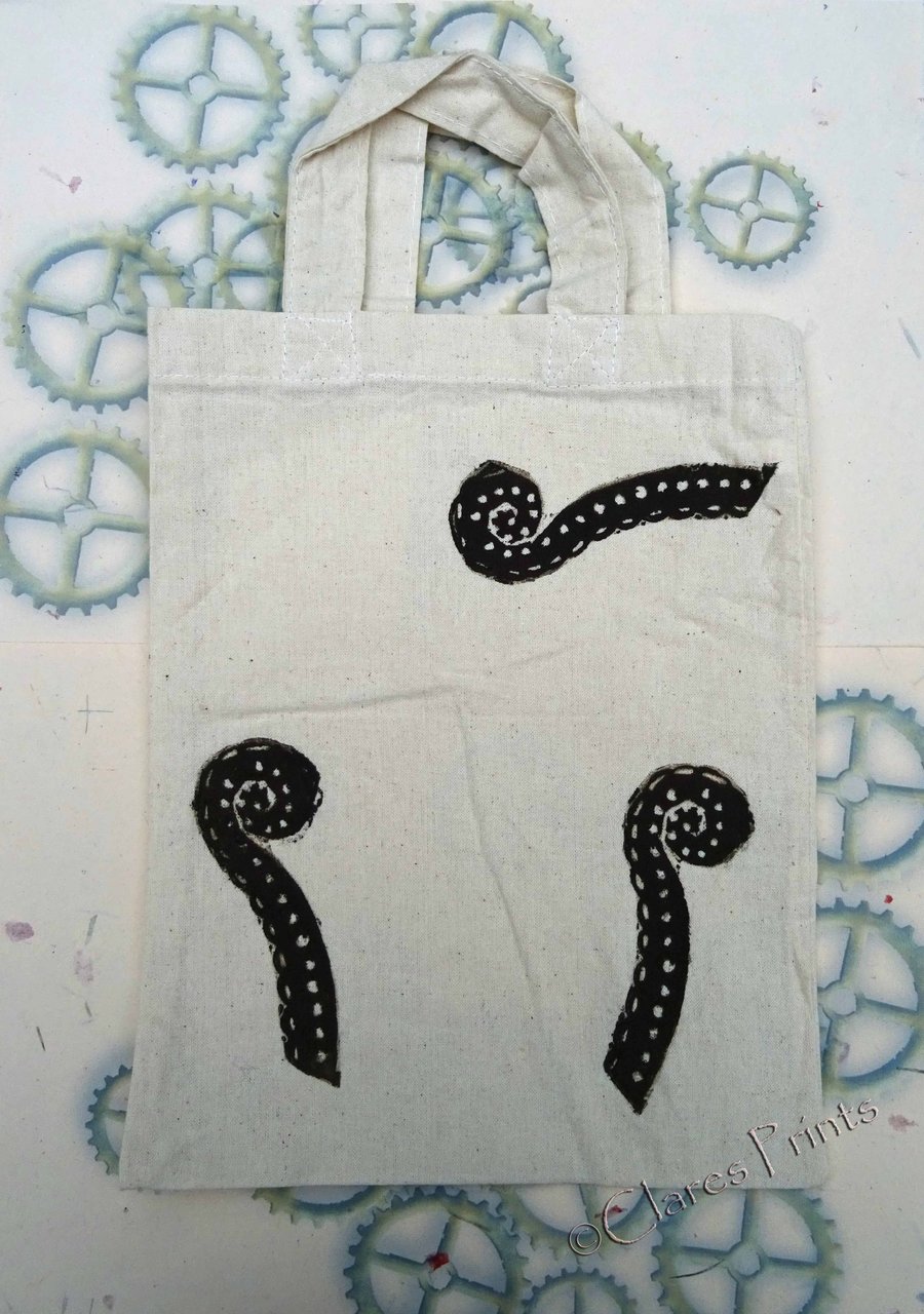 Octopus Tentacle Linocut Hand Printed Mini Tote Shopping Bag Children