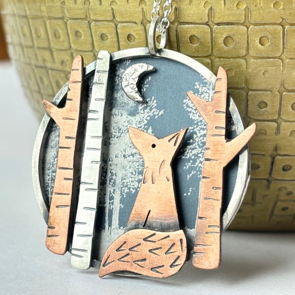 Fox and moon statement necklace