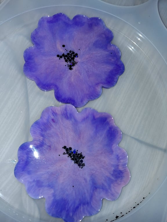 Set of two handmade epoxy resin flower coasters. (Reversible) 