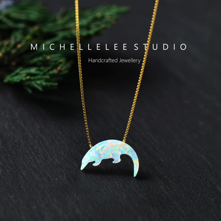 Opal Pangolin Necklace with 925 Sterling Silver Chain