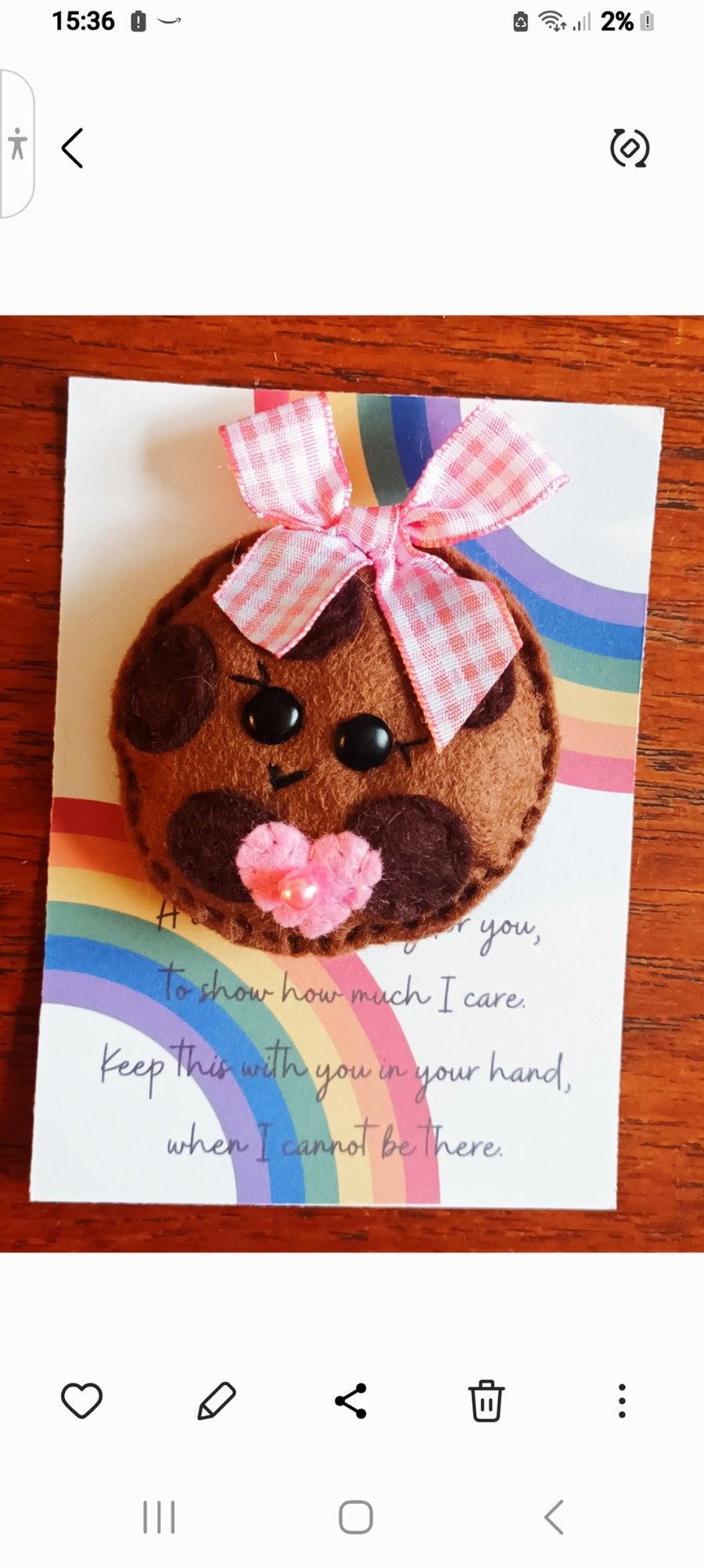 Chocolate chip cookie pocket hug and pocket hug card (pink)