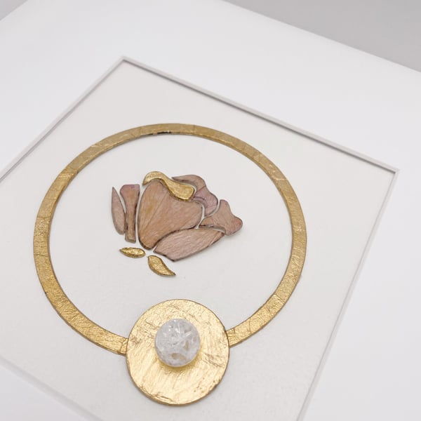 Rosa - Original Framed Floral Art - Wild Baltic Roses - Finland Birch & Gold