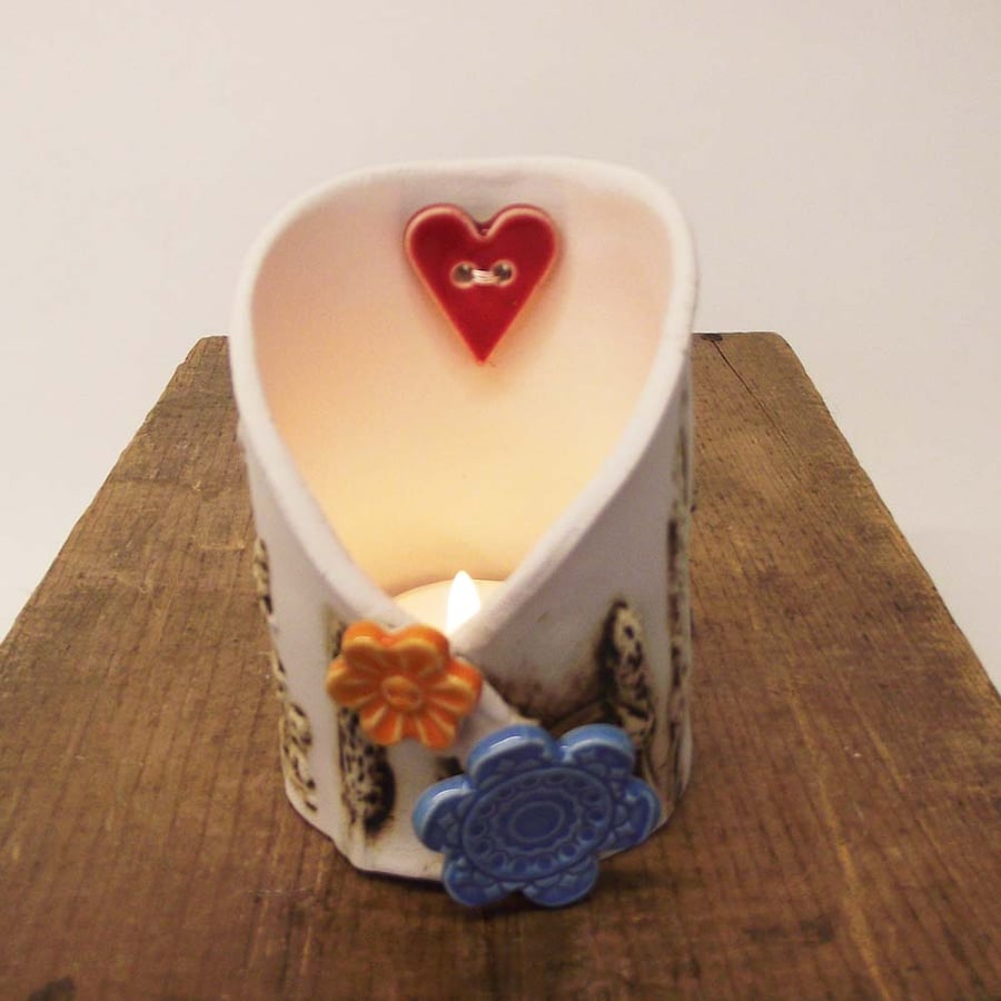 Sale Ceramic natural flower tealight holder Pottery 