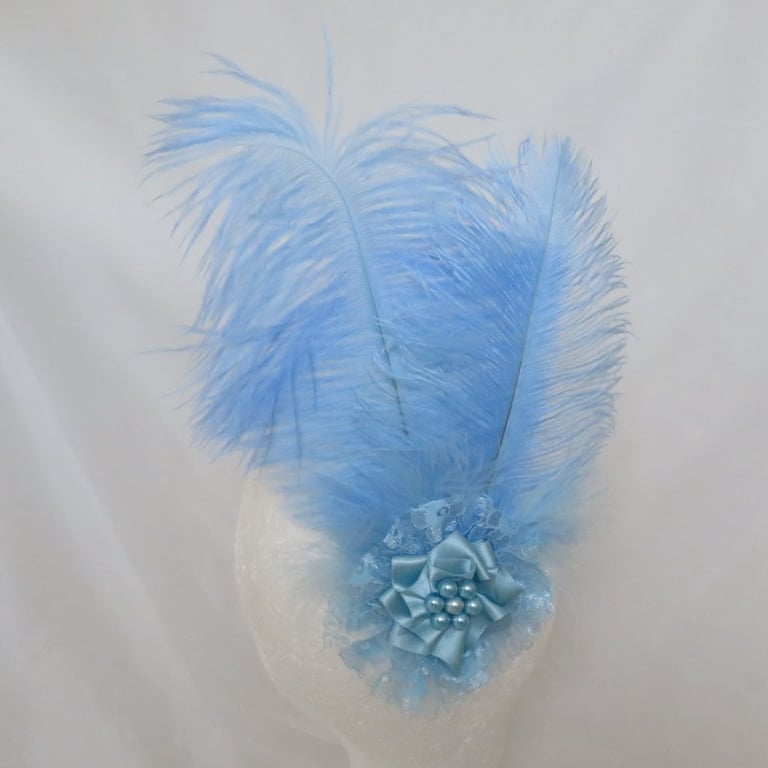 Pale Sky Blue Ostrich Feather Regency Style Headpiece Fascinator