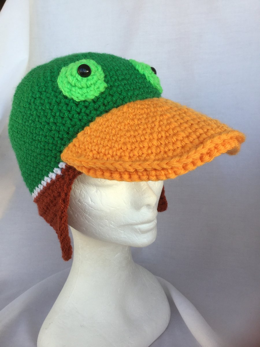 Handmade crochet duck hat. 
