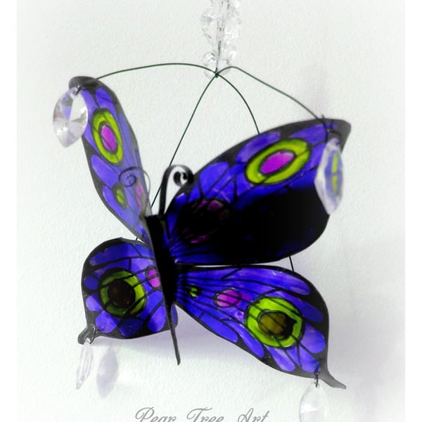 Handmade Blue Tin Butterfly decoration made from a Coffee Tin.