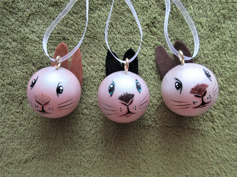 Bunny Rabbit Christmas Tree Baubles Hanging Decoration Set of 3