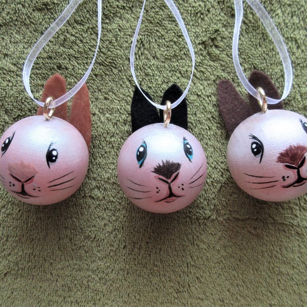 Bunny Rabbit Christmas Tree Baubles Hanging Decoration Set of 3