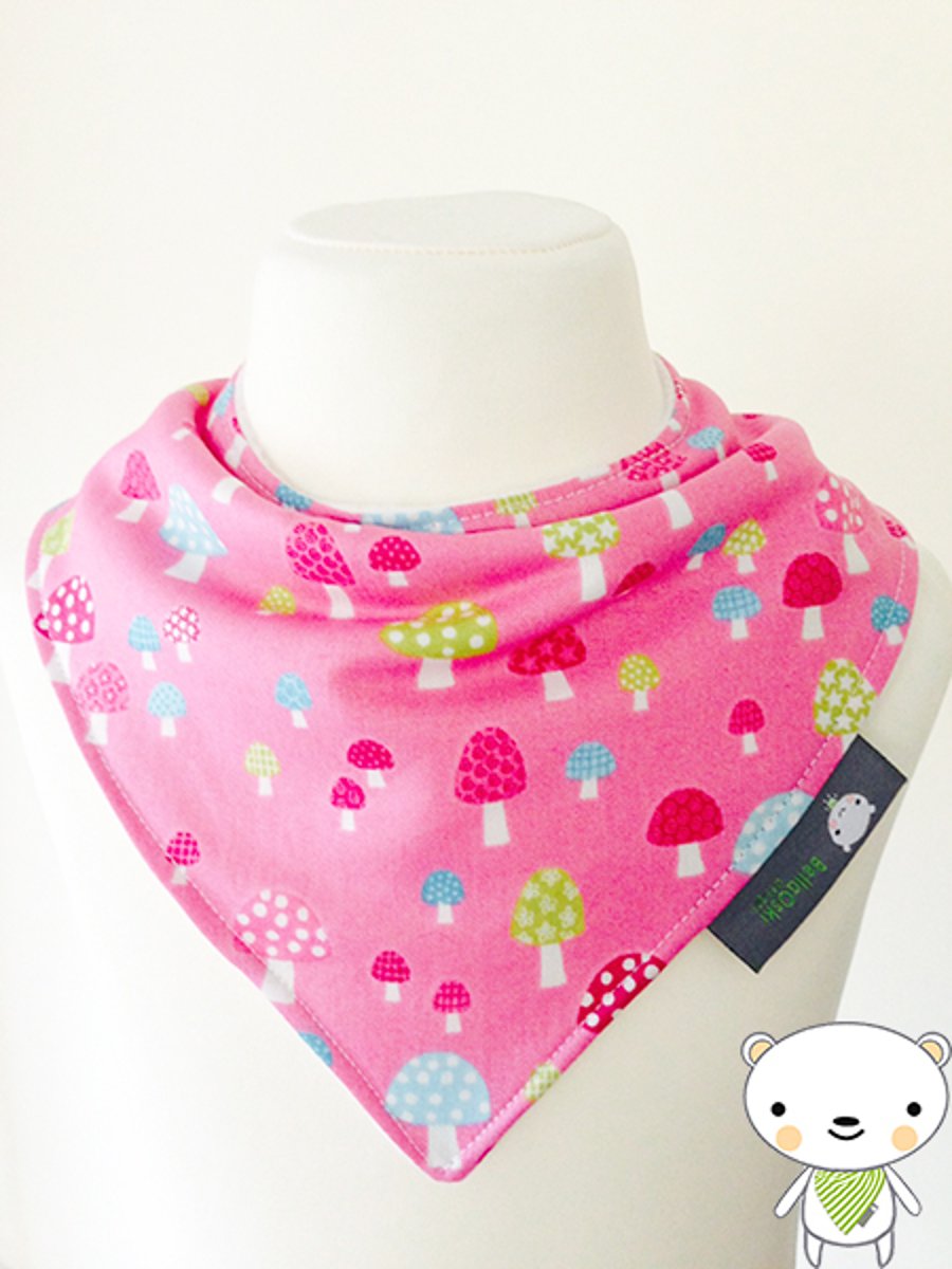 Handmade Baby Bandana Dribble Bib Makower Pink TOADSTOOLS Fabric IDEAL GIFT