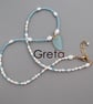 White Pearls Ocean Apatite and Sea Glass Charm - Adjustable Gold Filled Clasp - Image 1