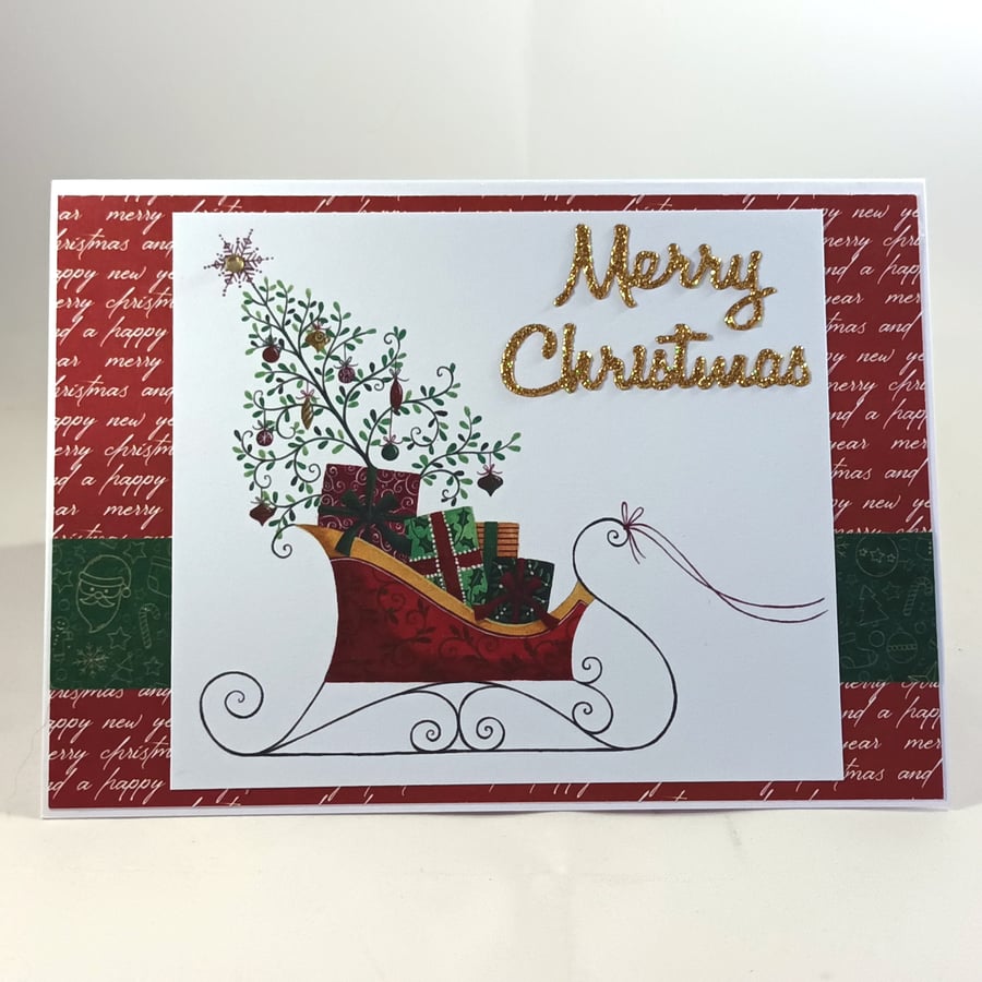 Christmas sleigh handmade Christmas card