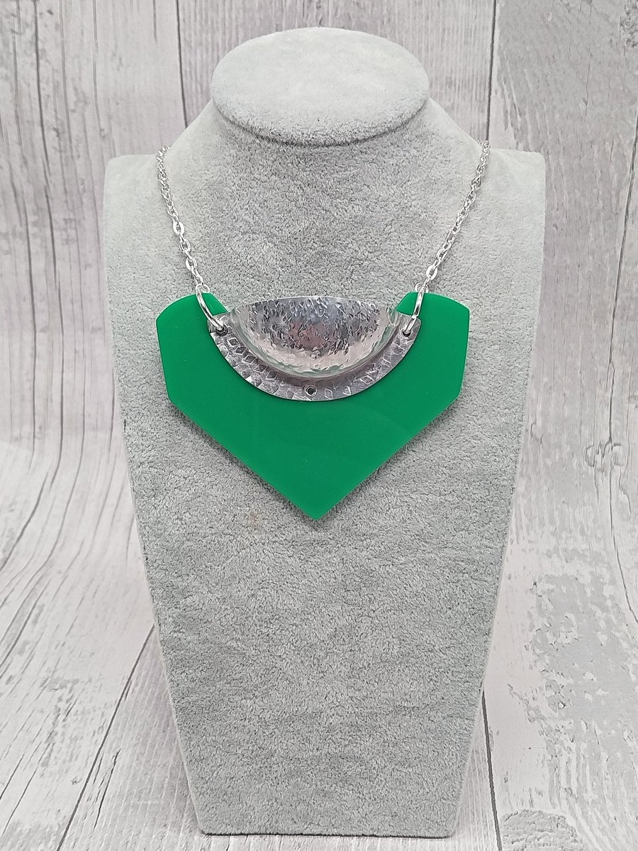 Recycled Aluminium Drink Can Metal with Green Acrylic Shape Necklace Pendant