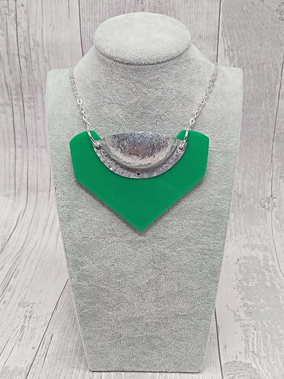 Recycled Aluminium Drink Can Metal with Green Acrylic Shape Necklace Pendant
