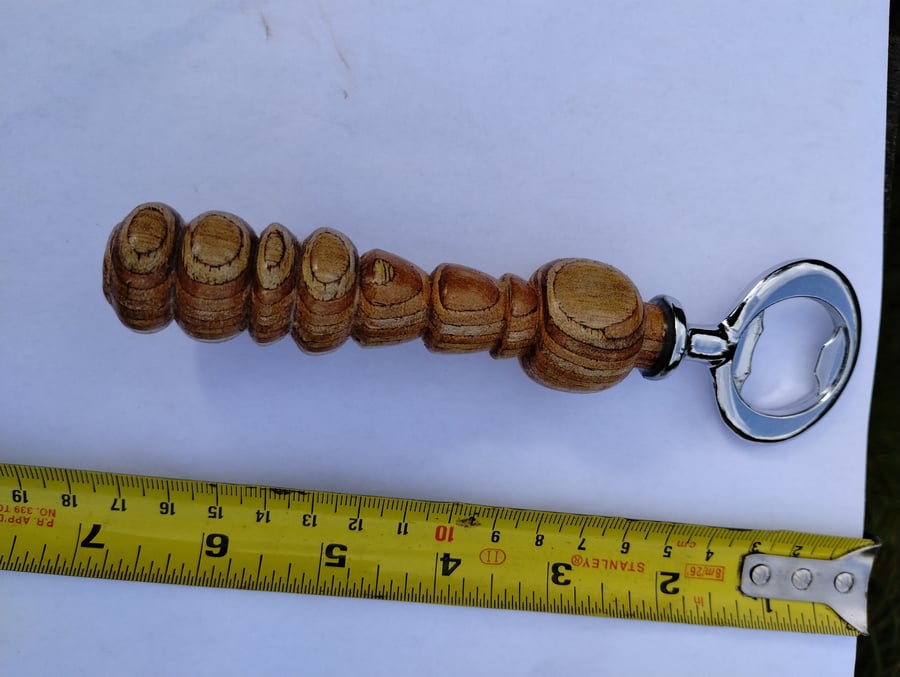 steel bottle opener with turned wooden handle