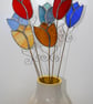 Handmade stained glass tulip plant pot stake.