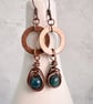 Copper Washer Earrings with wire wrapped Apatite Beads - Image 3