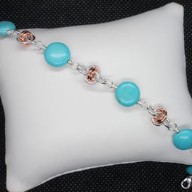 SALE - Magnesite coins and chainmaille bracelet