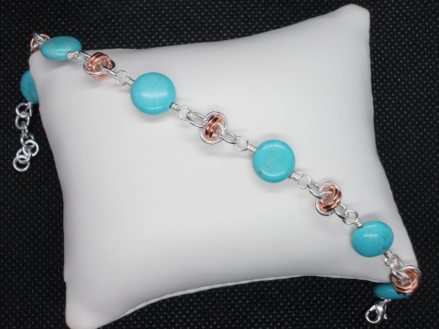 SALE - Magnesite coins and chainmaille bracelet