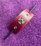 Dyed Red Leather Hair Stick Barrette - Iron Cross centre with 3 Grey Gemstones