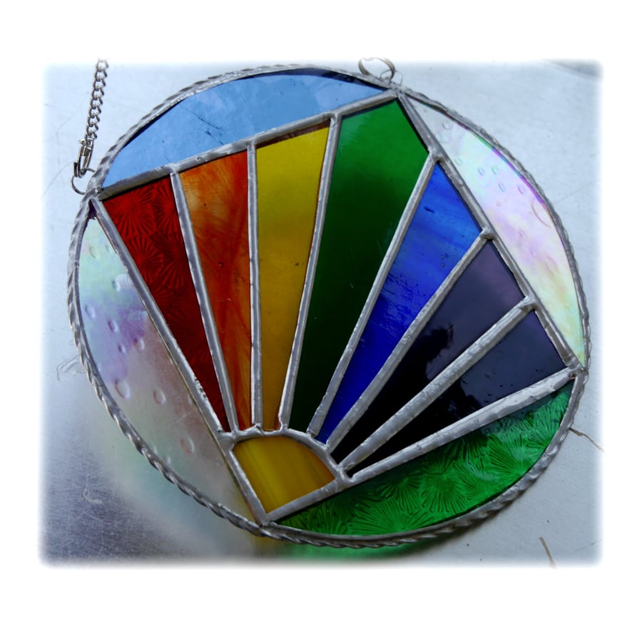 Rainbow Weather Suncatcher Stained Glass Handmade Ring 004 