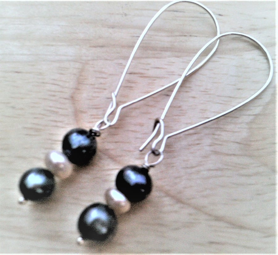 Peacock Freshwater Pearl Earrings, Mixed Pearl Dangle Earrings