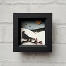 Cloudberry Cottage, Miniature Diorama, Bird Picture, Winter Landscape