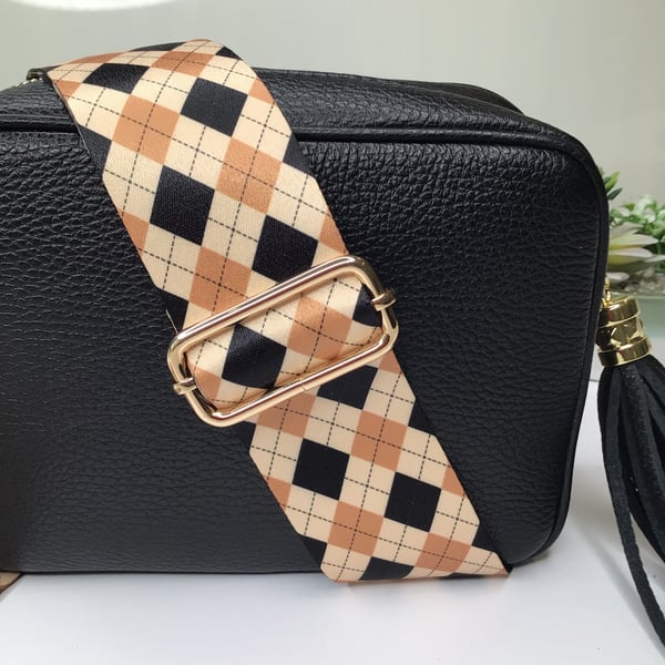 Harlequin print bag strap - crossbody replacement bag strap 