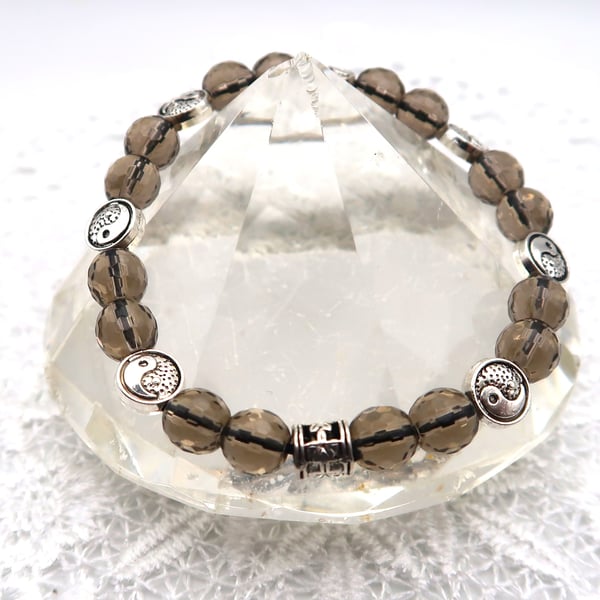 Smokey Quartz Ying and Yang Stretch Bracelet.