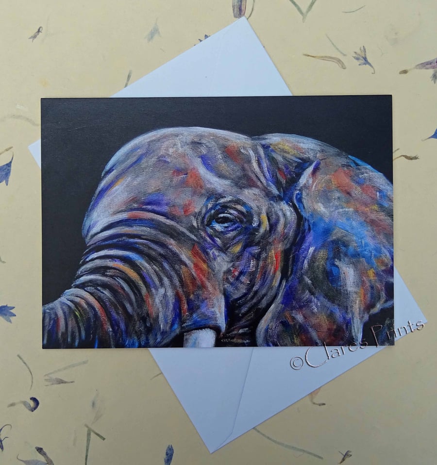 Elephant Blank Greeting Card From my Original Acrylic Painting