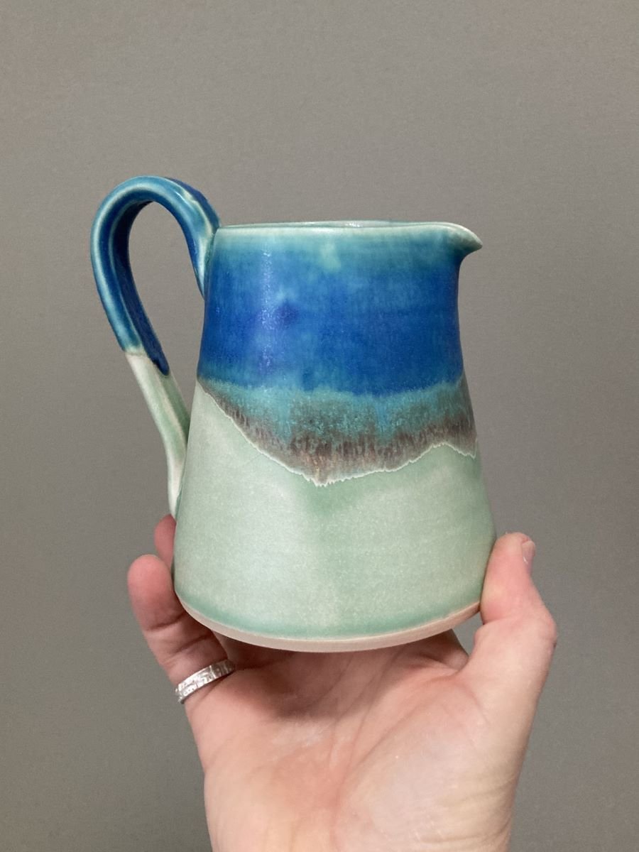 Ceramic handmade medium jug - Glazed in turquoise and greens