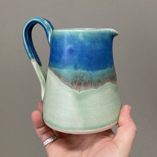 Ceramic handmade medium jug - Glazed in turquoise and greens